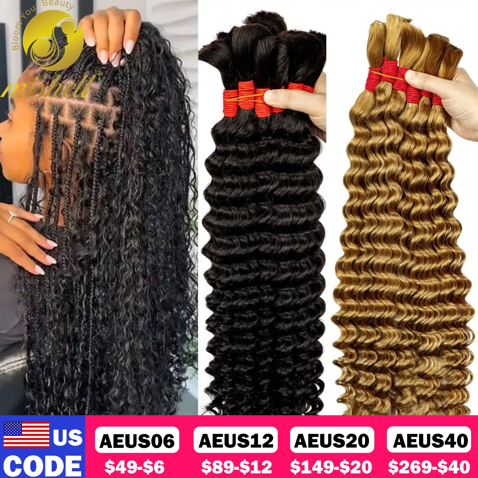 Natural Deep Wave Boho Braids Human Hair Bulk No Weft 100% Brazilian Curly Human Hair Extension Full Ends For Boho Braiding