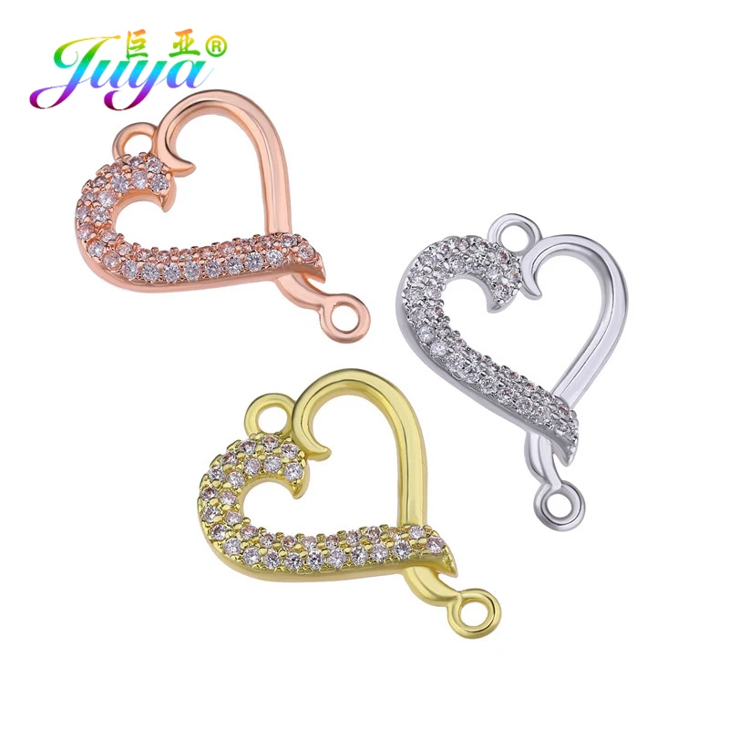 

Juya Handmade Decorative Copper Micro Pave Zircon Love Heart Charm Connectors Accessories For DIY Women Bracelet Earring Making
