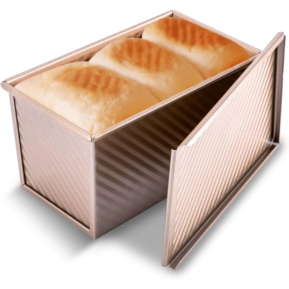 1Pcs Rectangle Loaf Pan with Lid Non Stick Bakeware for Baking Bread Carbon Steel Corrugated Toast Box with Lid Bread Mould
