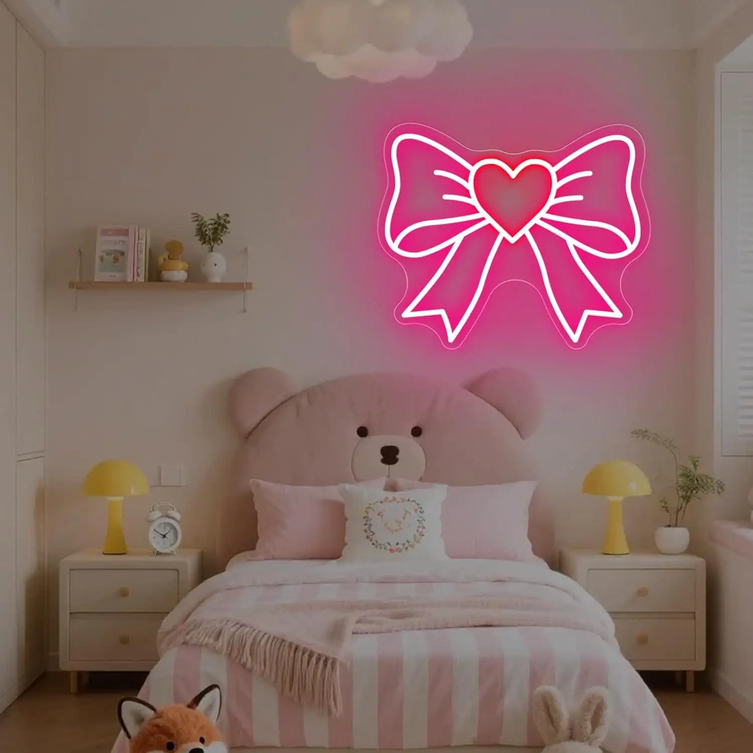 Bow Neon Signs USB Dimmable LED Neon Lights for Girls Room Beauty Salon Nursery Room Decoration Birthday Gift Elegant Wall Art view 2