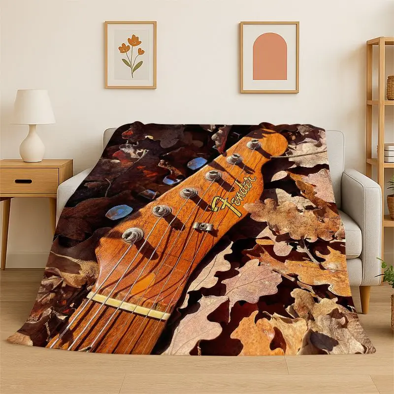Retro Fender Guitar Logo Instruments Music Soft Flannel Throw Blanket,Cozy Blanket for Bed,Couch,Sofa,Bedroom,Living Room,Travel