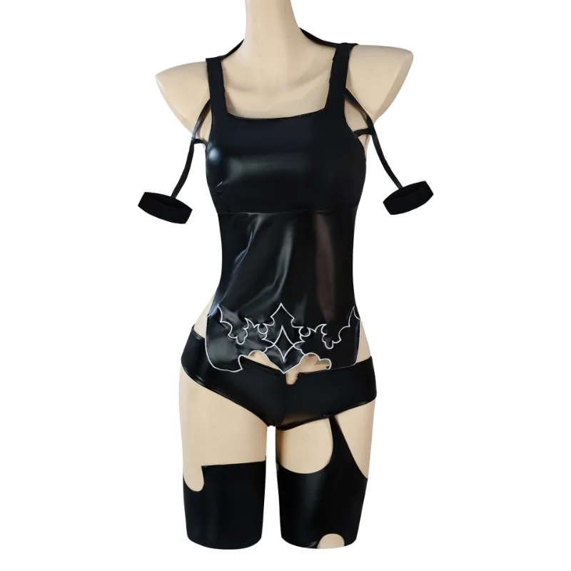 Jeu YoRHa A2 Cosplay Costume collants noirs vêtements pantalons gants perruque blanche ensemble complet Cool jeu de rôle tenue pour les femmes fête à thème