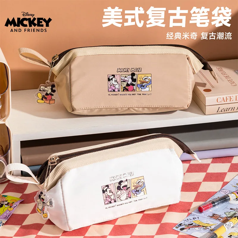 

New Disney Mickey Pencil Bag Retro Children's Student Large Capacity Cartoon Stationery Bag High Beauty Simple Girls' Pencil Bag