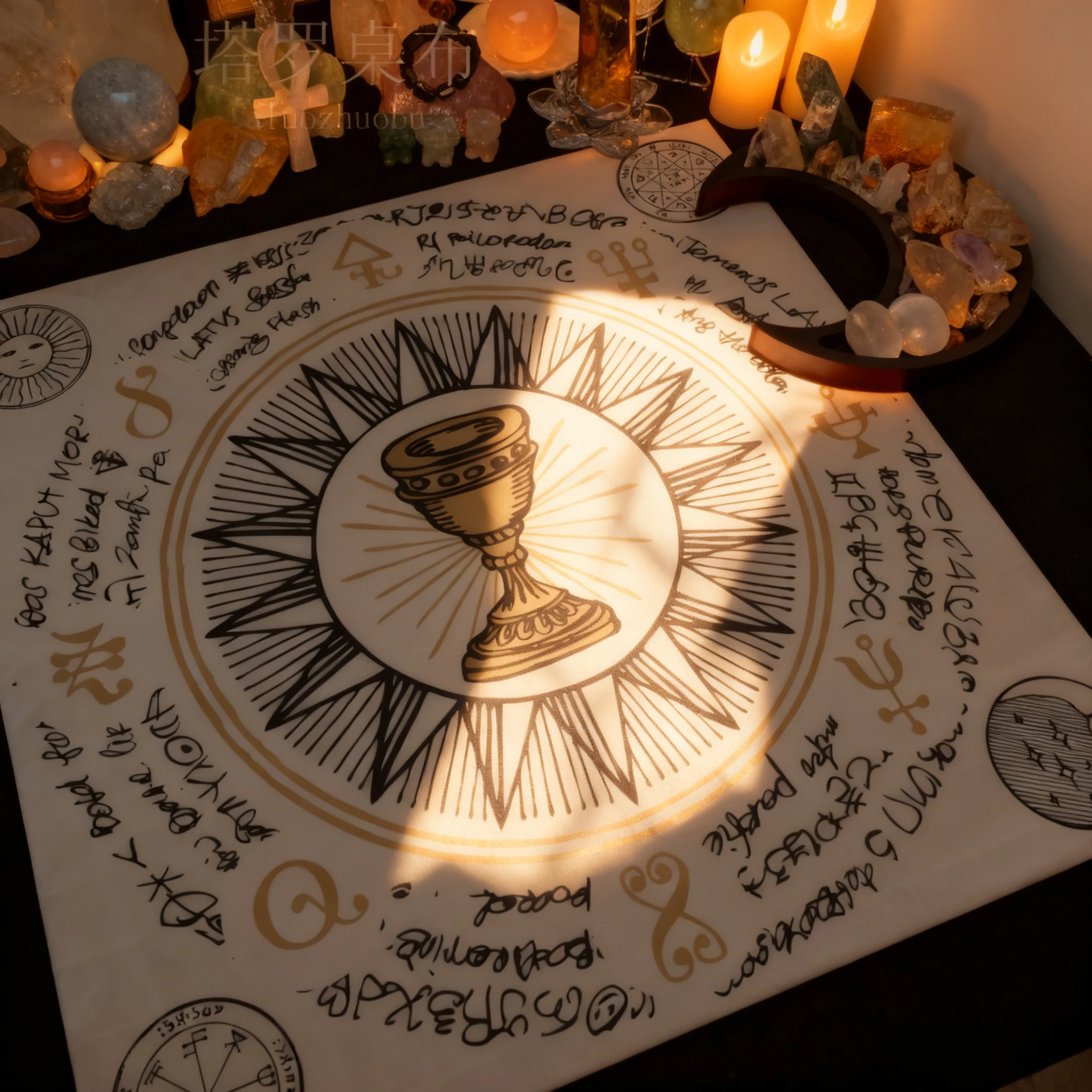 Professional Tarot Cloth Velvet - Caduceus & Chalice Design Ritual Magic Cloth for Rota Card Spreading Game