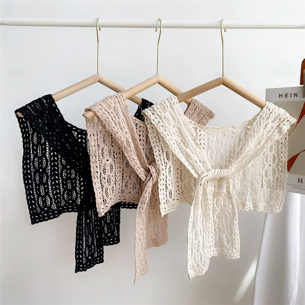 Women Lace Decoration Hollow Shawl Summer Thin Section With Skirt Shirt Waistcoat Fake Collar Sun Protection Shoulder Scarf