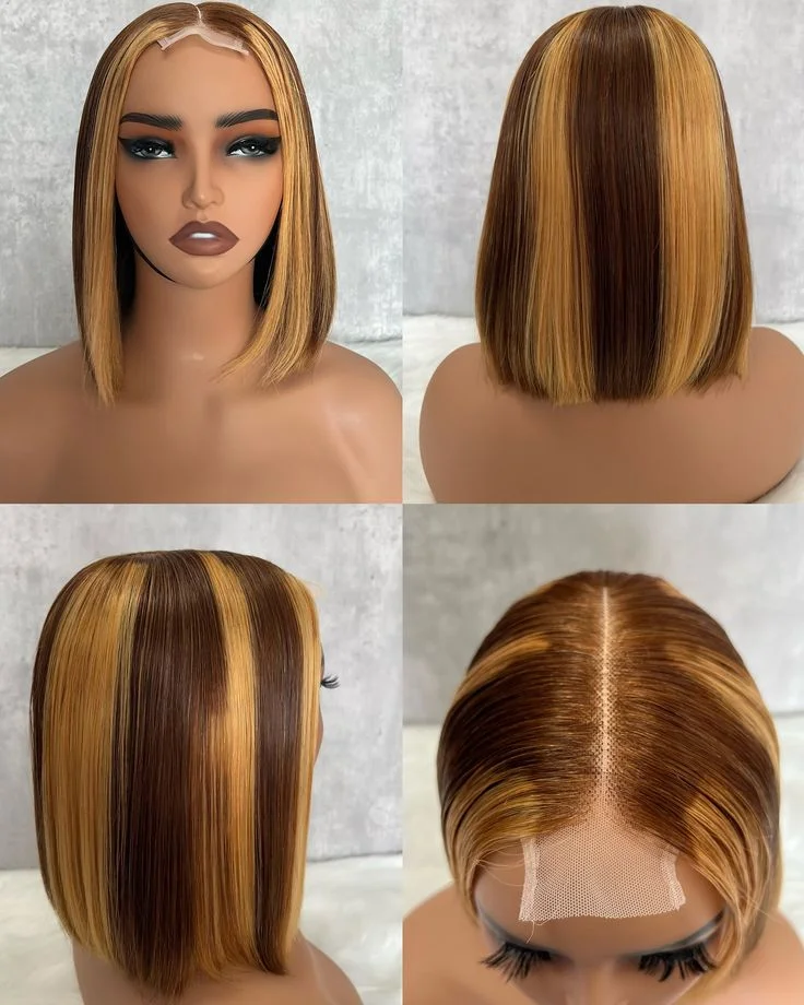 

Gemlong 2*4 Lace P427 Wig Extension 250% Density Brazilian Bone Straight Short Bob Transparent Lace Front hair For Women
