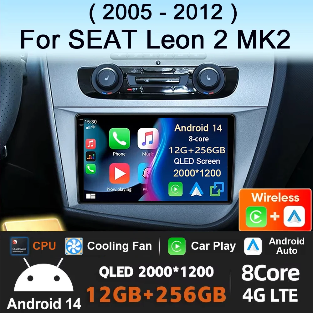 

Android 14 Navigation Multimedia Player For Seat Leon 2 MK2 LHD 2005 - 2012 Carplay Auto Stereo wifi+4G video Car radio Ai voice