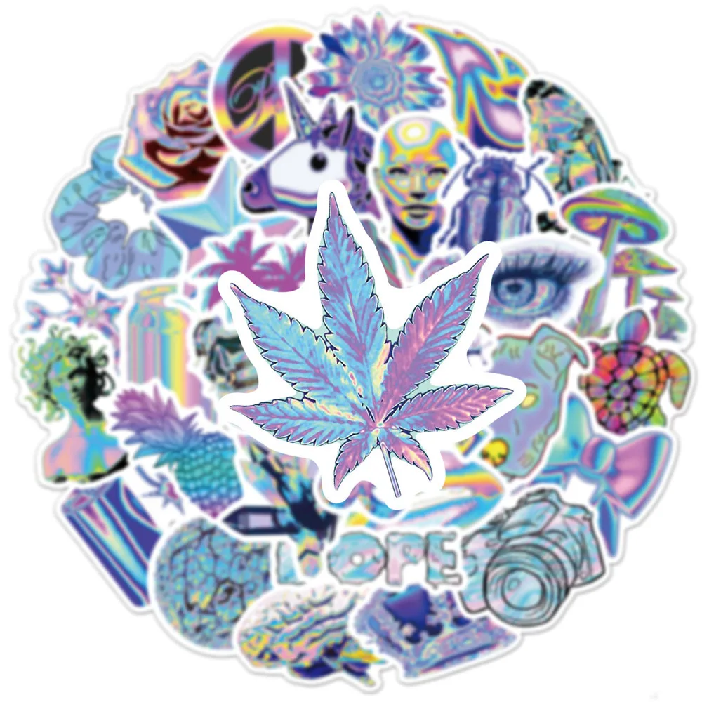 

10/30/50/100pcs Ins Wind Holographic Colorful Laser Graffiti Gradient Bike Kettle Helmet Cool Decals Stickers Luggage