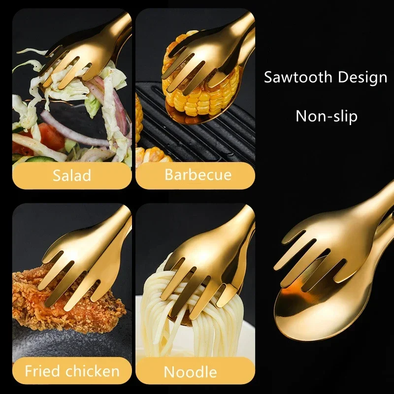 Non-Slip Stainless Steel Food Tongs Meat Salad Bread Serving Tongs BBQ Meat Bread Clip Kitchen Accessories Cooking Utensils