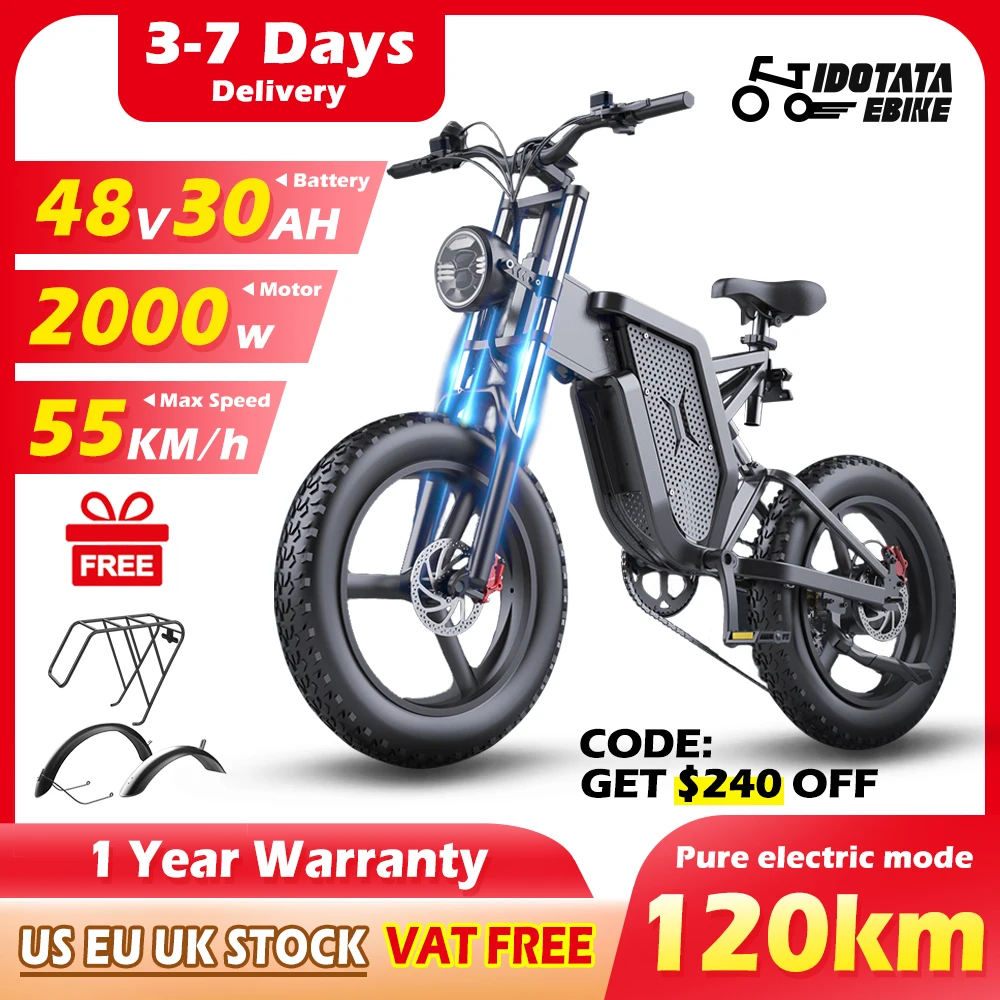 X20 Electric Bike 2000W 48V 30AH Battery Ebike Front Rear Shock Absorption Mountaineering Off-road Electric Bike Cycling E-bike