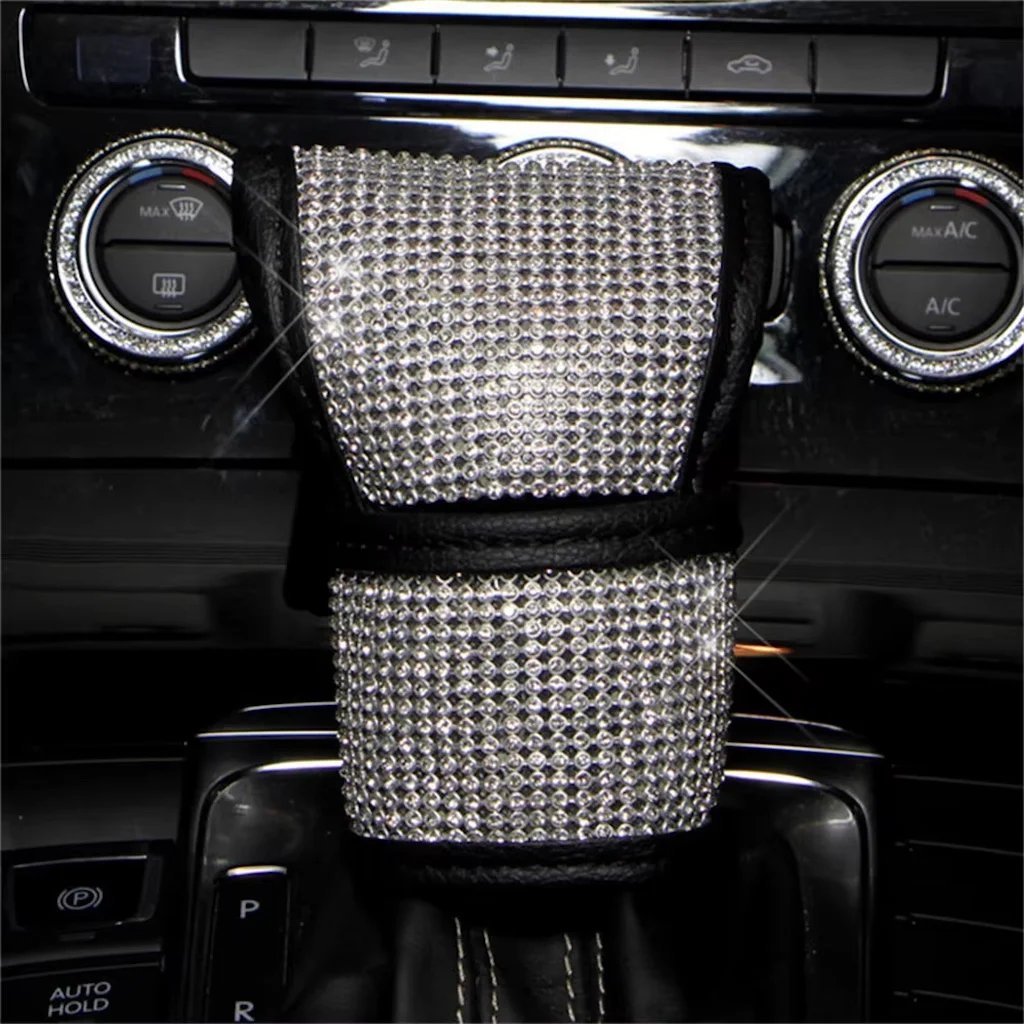 Car Diamond Shift Gear Knob Cover Handbrake Cover for Cars Rhinestone Comfortable Non-slip Suit Bling Belt shoulder cover