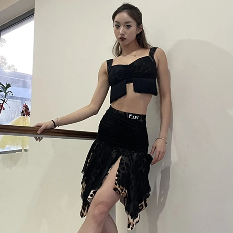 

Adult Latin Samba Dance Wear Tops Skirt Split Skirt Women Dance Suit Performance Competition Costume Practice Clothes New VDL537