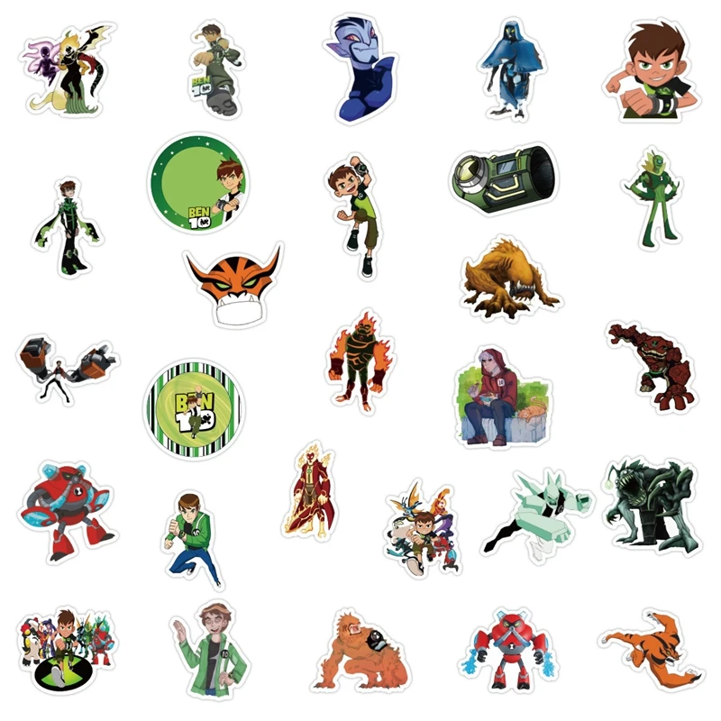 Juego de 50 piezas de Anime Ben10 Omnitrix, pegatinas de estilo de reloj, juguete Ultimate Alien, figura de Ben genuina, pegatinas 3D para portátil