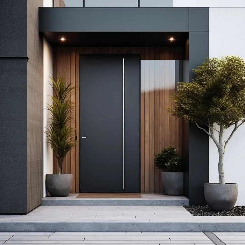 Security Door, Modern Residential Entrance, External Front Door, Durable Main Door, Metal Panels, Villa Use, Rugged Construction