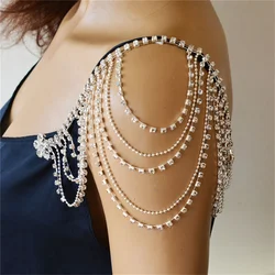 Luxury Fashion Rhinestone Shoulder Chain Collar Chain Bridal Wedding Romantic Women's Crystal Accessories Multi layered Shoulder
