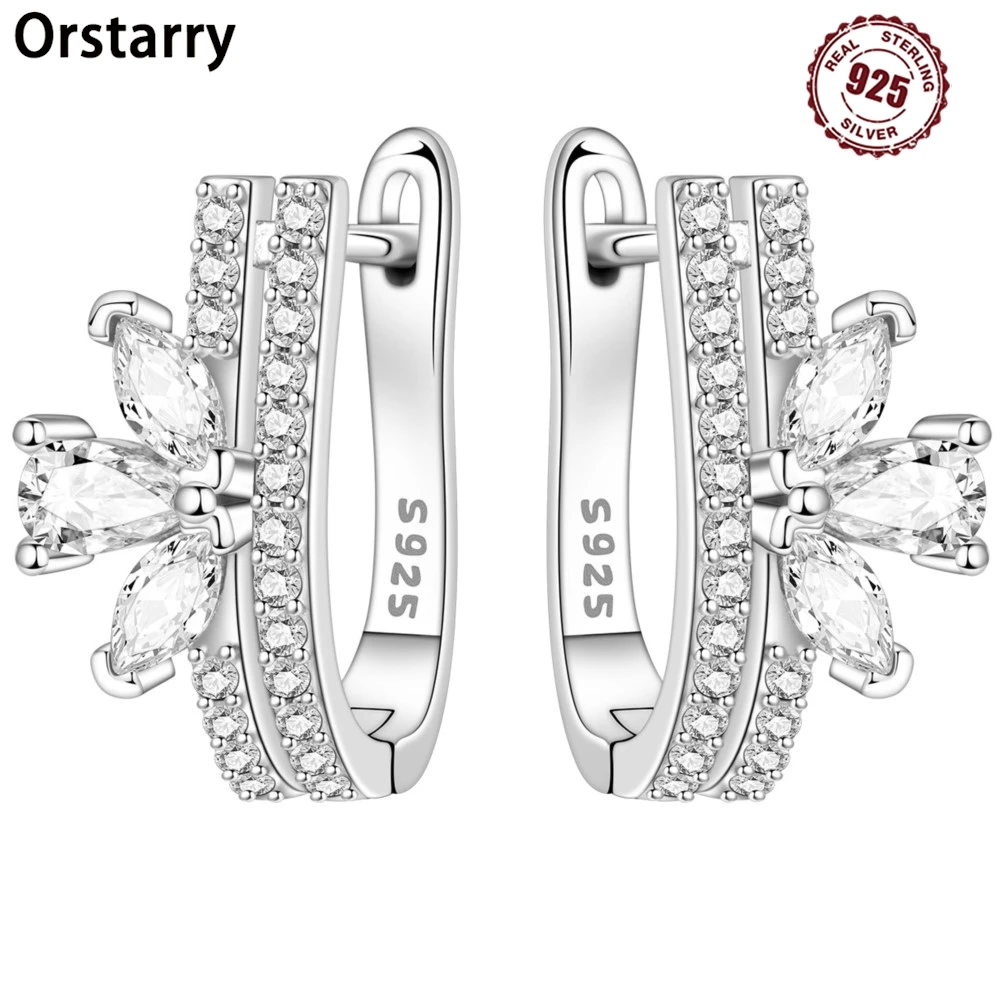 

Orstarry оригинальные серьги-кольца из стерлингового серебра 925 пробы, изысканные сверкающие цветочные серьги, женские серьги-гвоздики, юбилейные ювелирные изделия, подарки