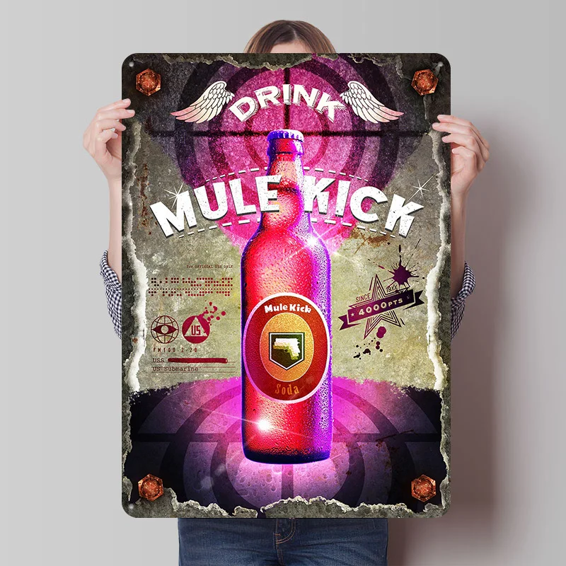 Póster Metálico Mule Kick, Arte de Pared Personalizado, Letreros Retro Vintage de Hojalata para Decoración de Cuarto de Hombre, Artículos de Decoración para el Hogar, Cafetería