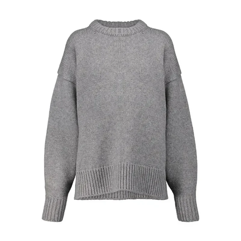 LUXURY-Women\'s Half Turtleneck Jumper, Knit Wool, O-neck, Long Sleeve, Casual Loose Sweater, Classic Style, Autumn, Winter