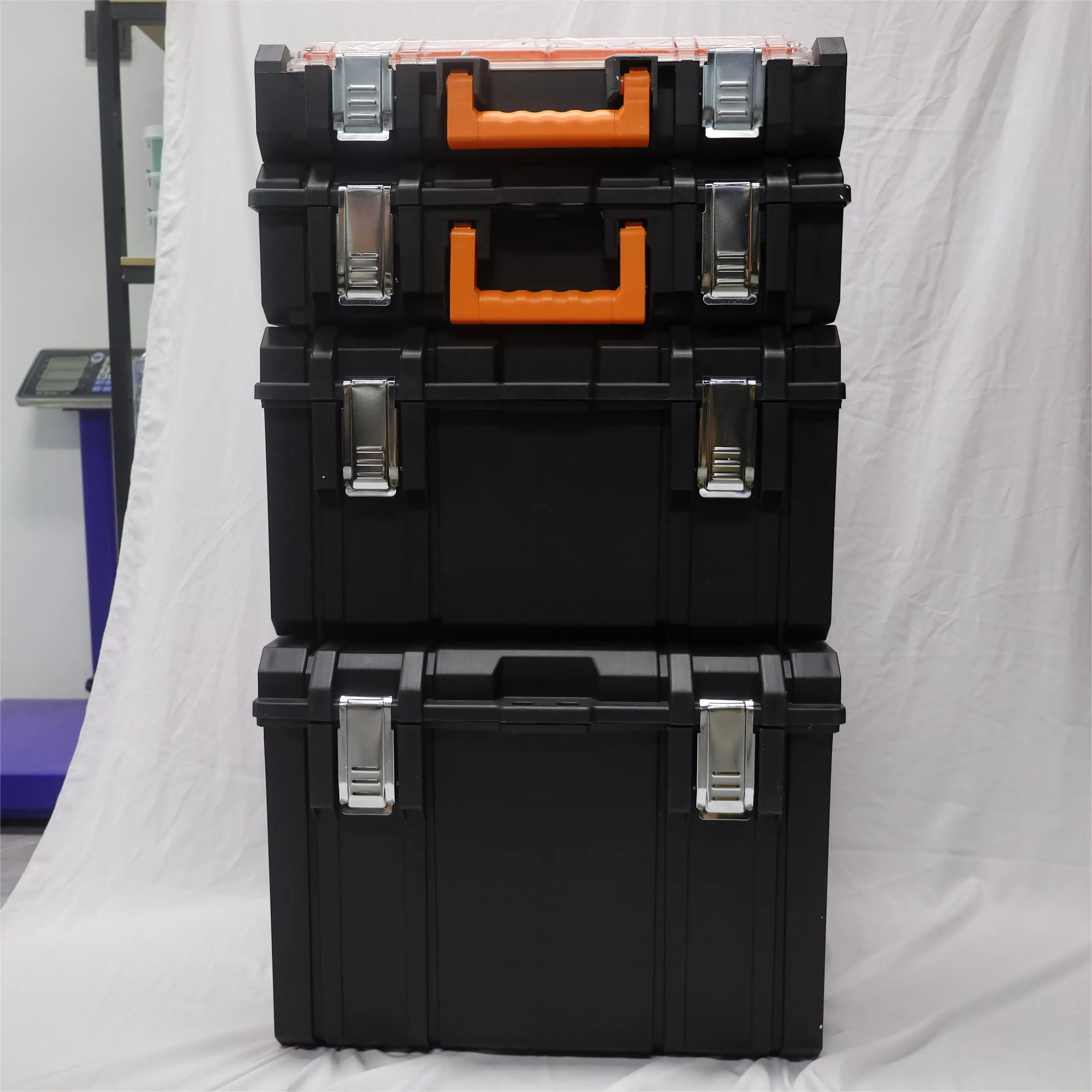 Preço de atacado desenhar tipo 4 em 1 caixa de ferramentas de armazenamento empilhável para reparo de carro jardim doméstico caixa de ferramentas de plástico com rodas