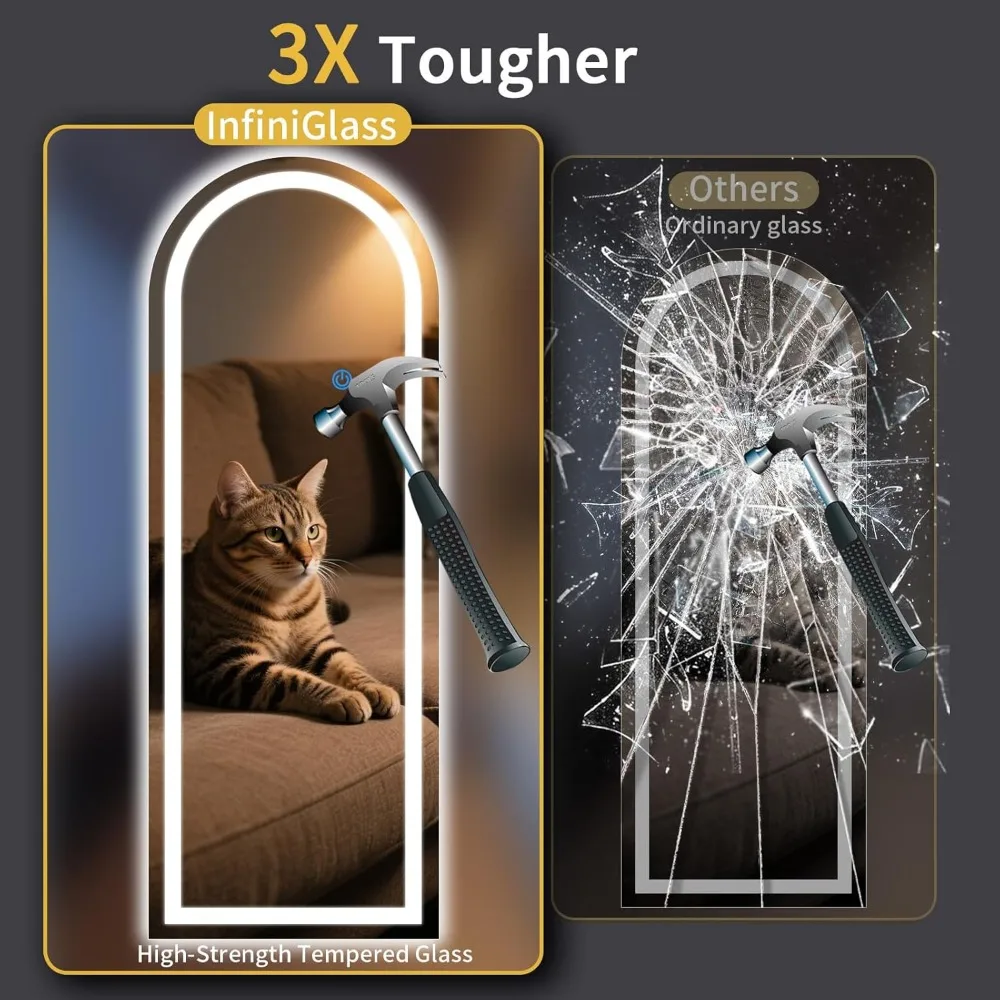 Specchio da terra a figura intera illuminato a LED, 63" x 20", luminosità regolabile, 3 opzioni di colore, specchio alto per la casa