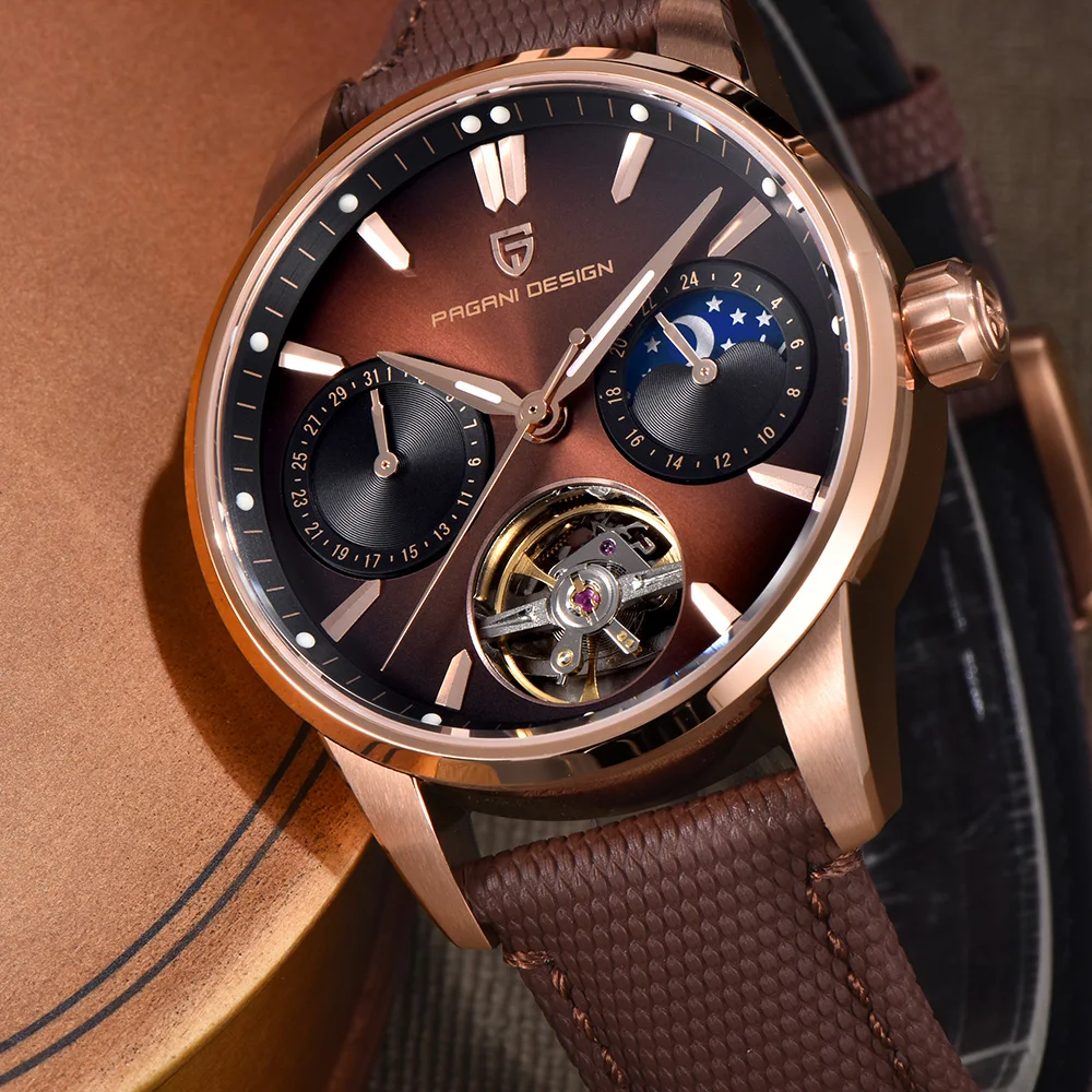 2025 ساعات رجالية تصميم باجاني ساعة توربيون فاخرة للرجل الميكانيكية التلقائي ساعة اليد ساعات هدية صندوق الياقوت مرآة #5