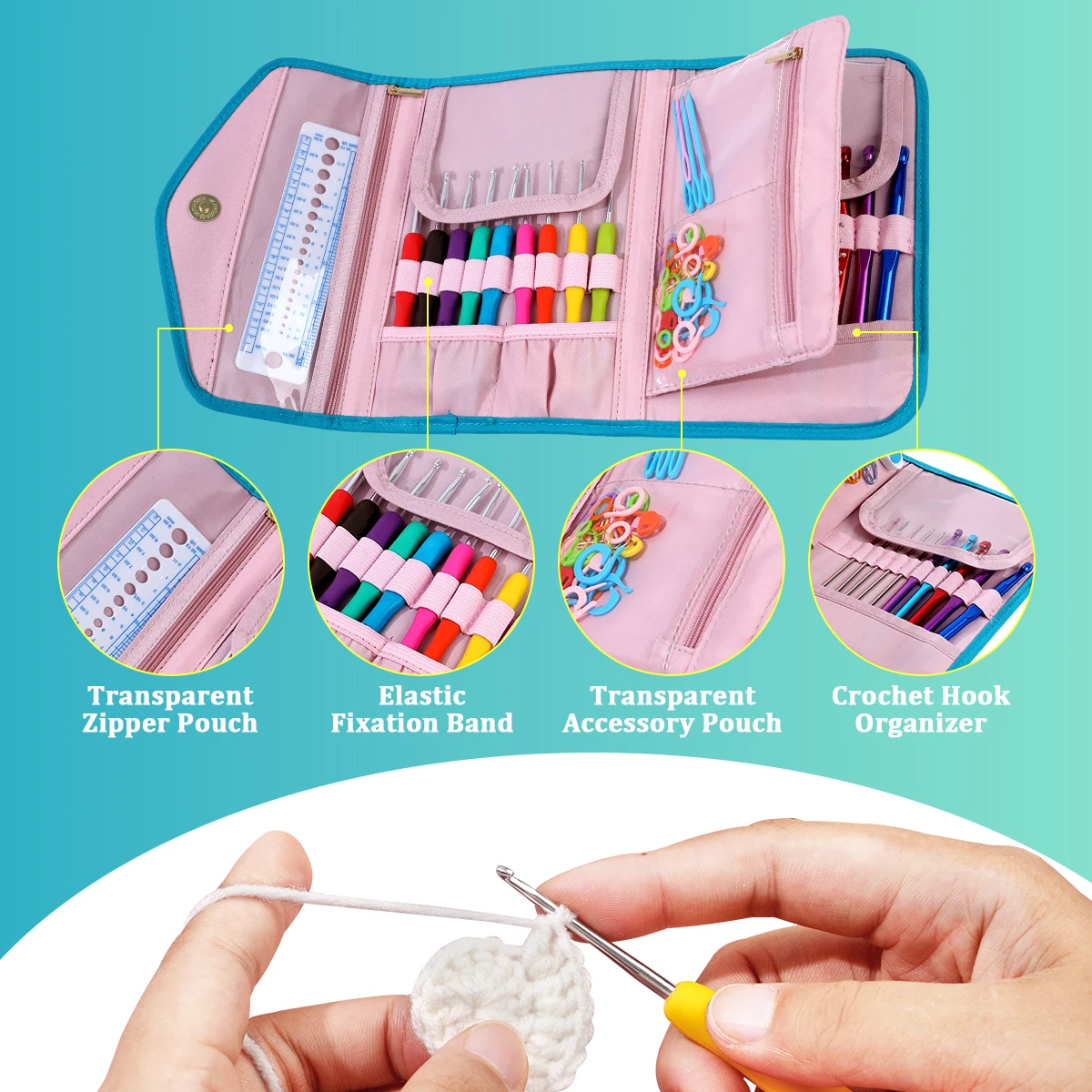 

KOKNIT New Knitting Crochet Storage Bag Foldable Crochet Hook Organizer Sewing Tool Knitting Accessories for DIY Crochet Bags