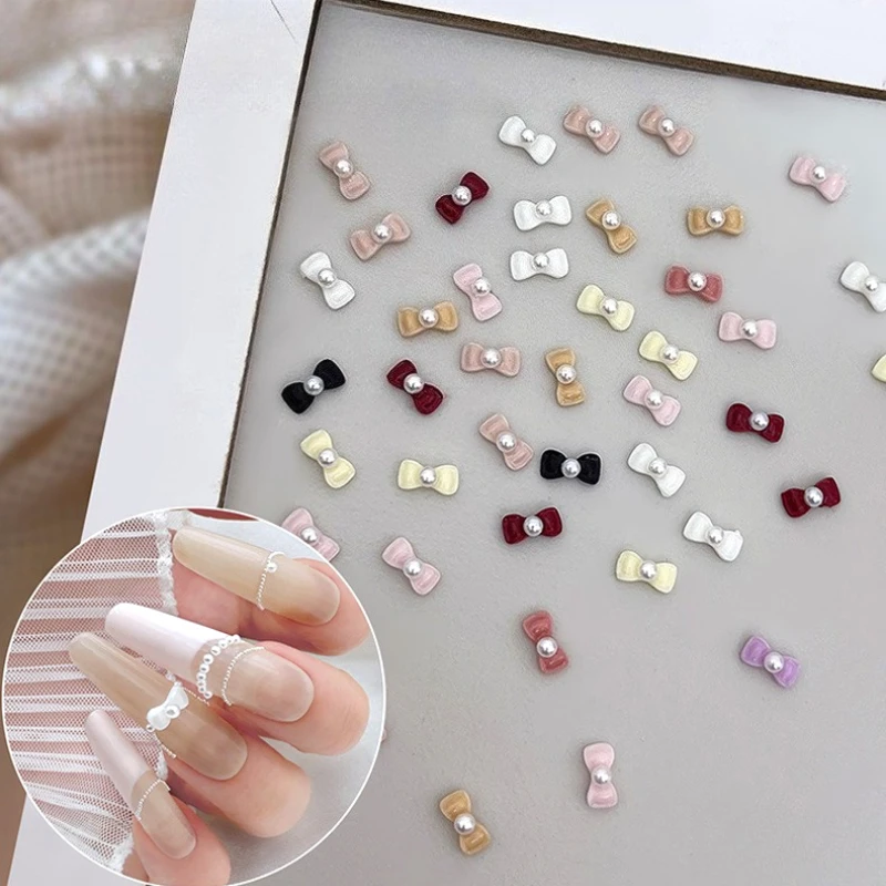 

Colourful Minimalist Pearl Bows Nail Charms Bowknot Mini Resin Rhinestones Bow Tie Chic Inlaid Nail Art Decorations DIY Manicure