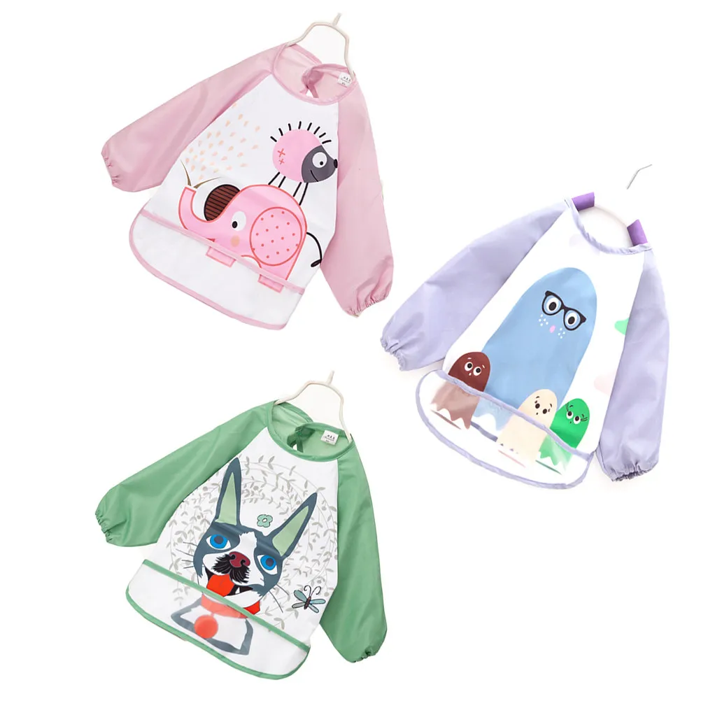 

3pcs Painting Long Sleeved Apron Apron Smock Children Painting Smock Long Sleeved Children Art Baby Bib Durable Easy Wash