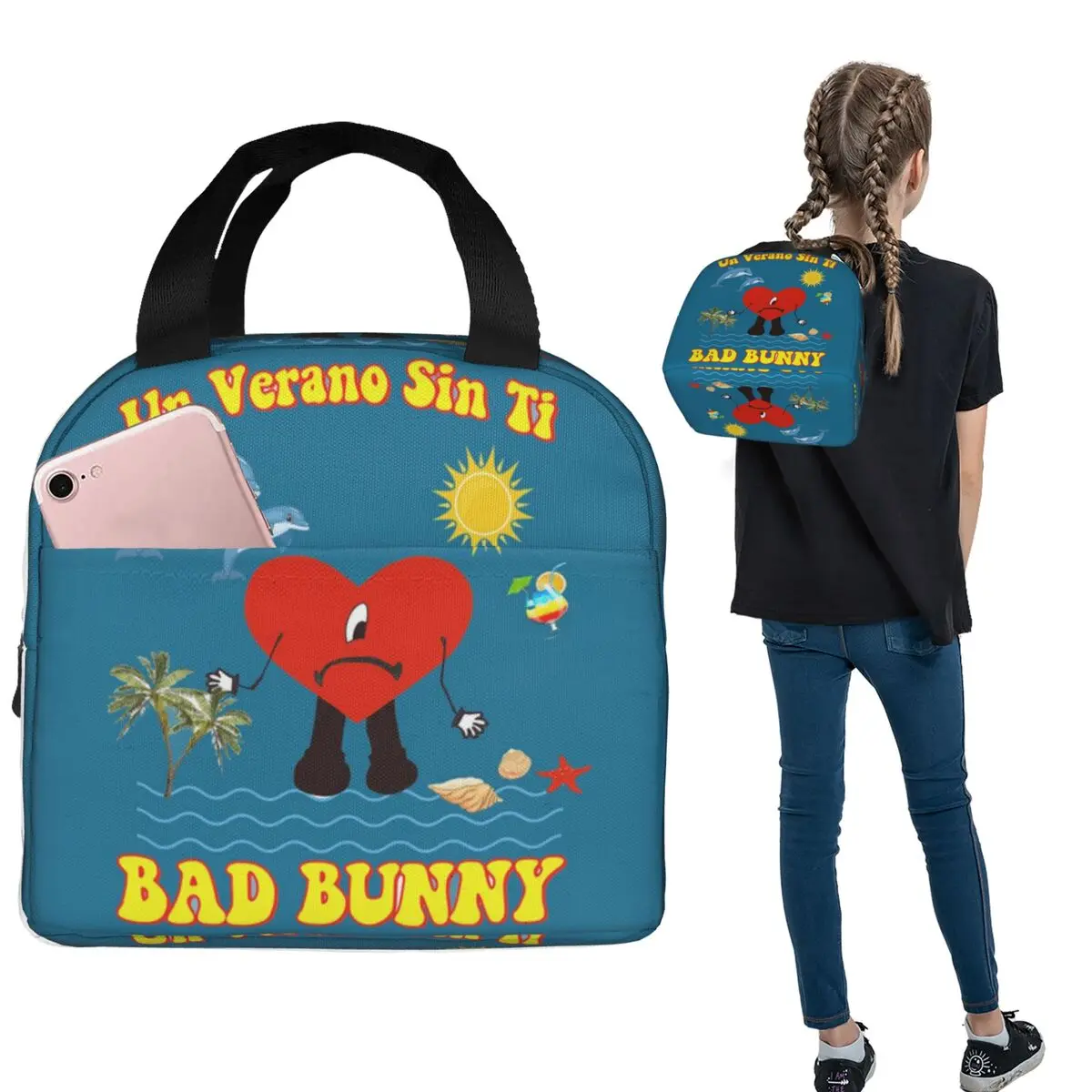 

Un Verano Sin Ti Bad Bunny Un Verano Worlds Самые популярные туристические сумки для обеда Изолированная коробка для бенто Сумка-холодильник для обеда Термосумка