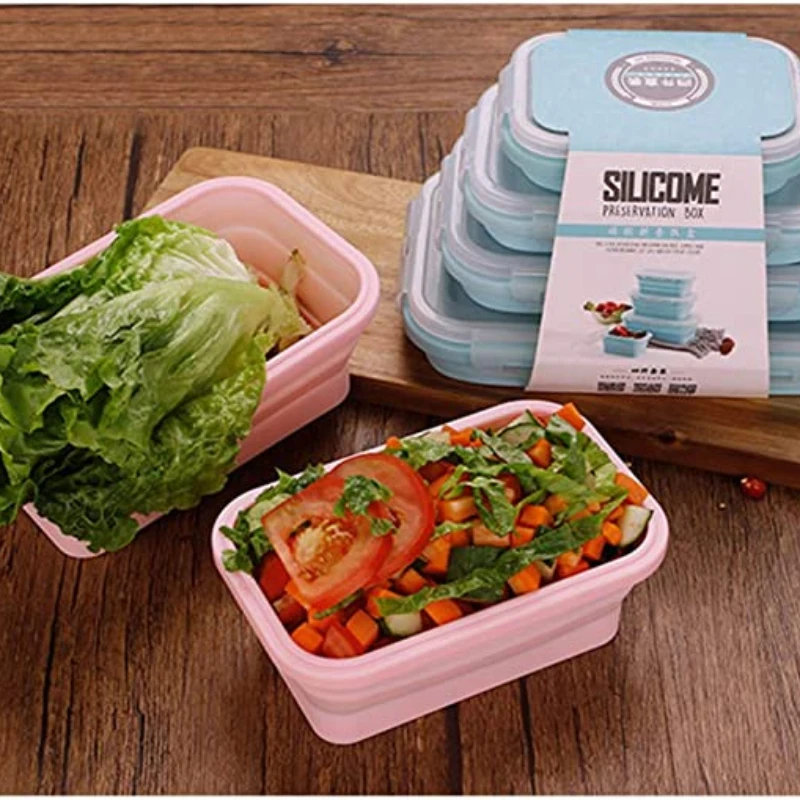 

350ml 500ml Collapsible Lunch Box Bento Box Foldable Food Storage Container with Lids Portable Silicone Food Containers