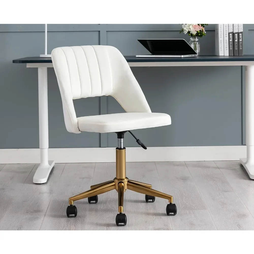 

Velvet Desk Chair Swivel Armless Task Chair, Upholstered Mid Back Study Chair with Wheels Height Adjustable Vanity Chair