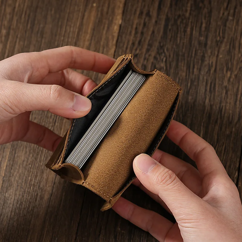 Crazy Horse Leather Card Bag Retro Business Card Bag Men's and Women's Genuine Leather Bank Card Bag Business  Holder