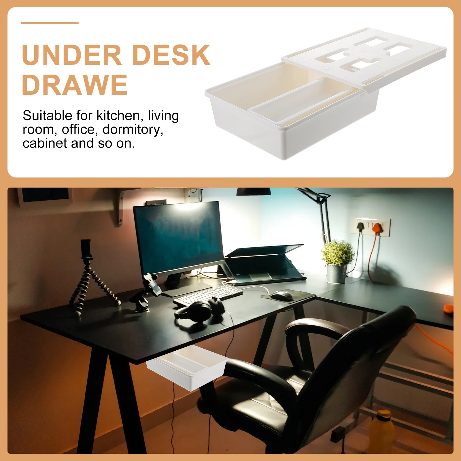 

1Pcs Under Desk Drawer Organizer Self Stick Storage Box Office Dormitory Table Drawer Practical Storage Solution