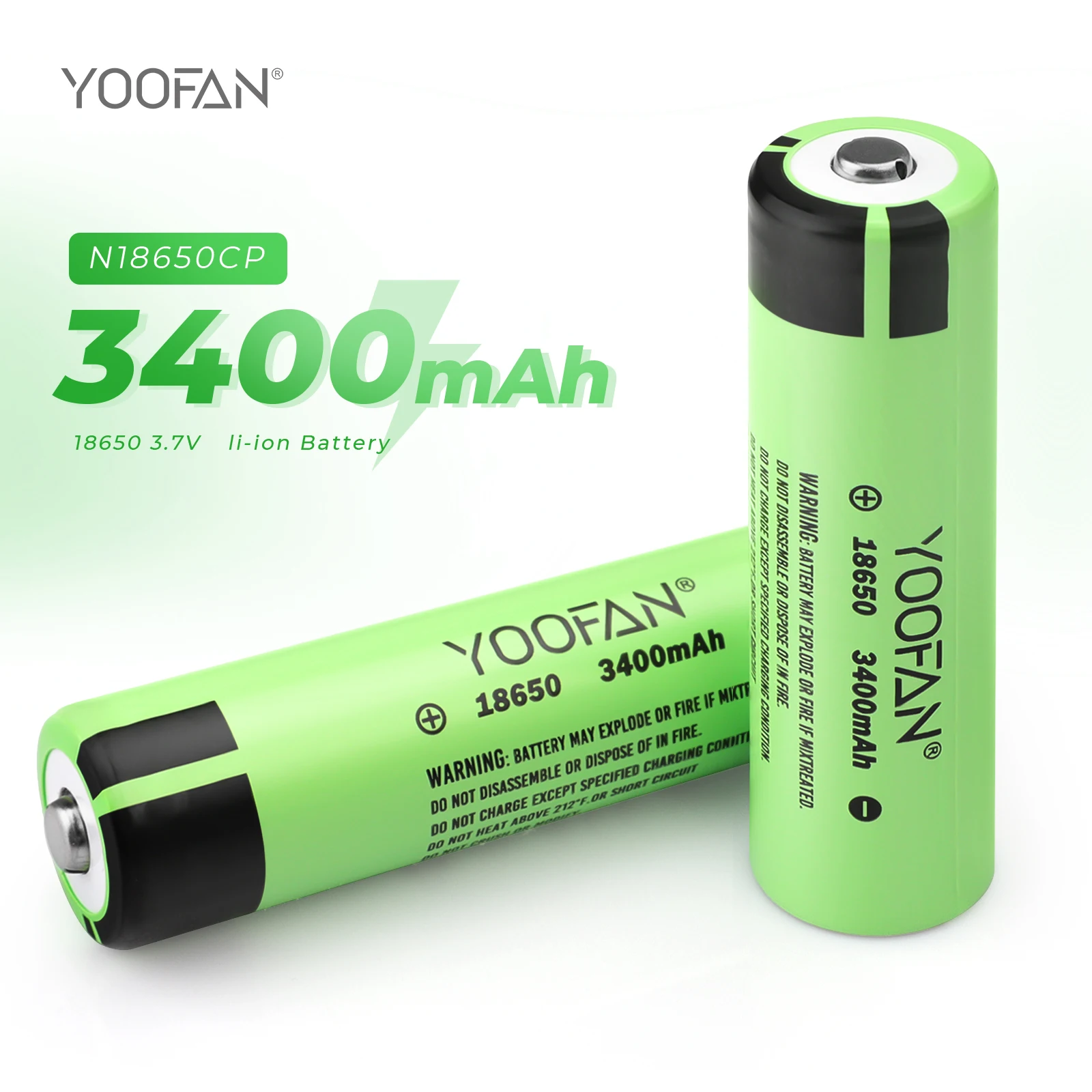 

YOOFAN-батарея 18650 с высокой емкостью, 3400 мАч, 3,7 В, li-ion, N18650CP, 18650 перезаряжаемые батареи для внутренней подсветки (без PCB)