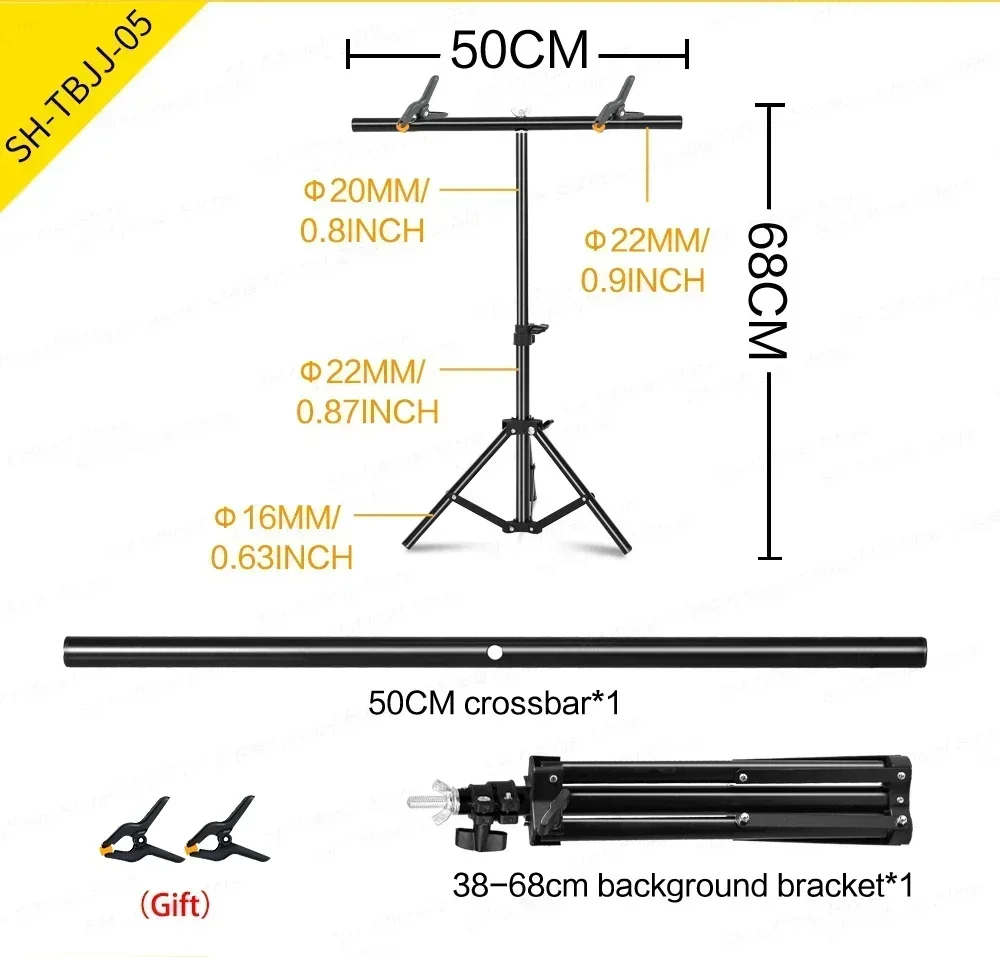 T-förmiger Hintergrundständer 2x2m für Fotografie, Verstellbares Stützsystem für Fotostudio, Geeignet für Vlies- und Musselin-Hintergründe