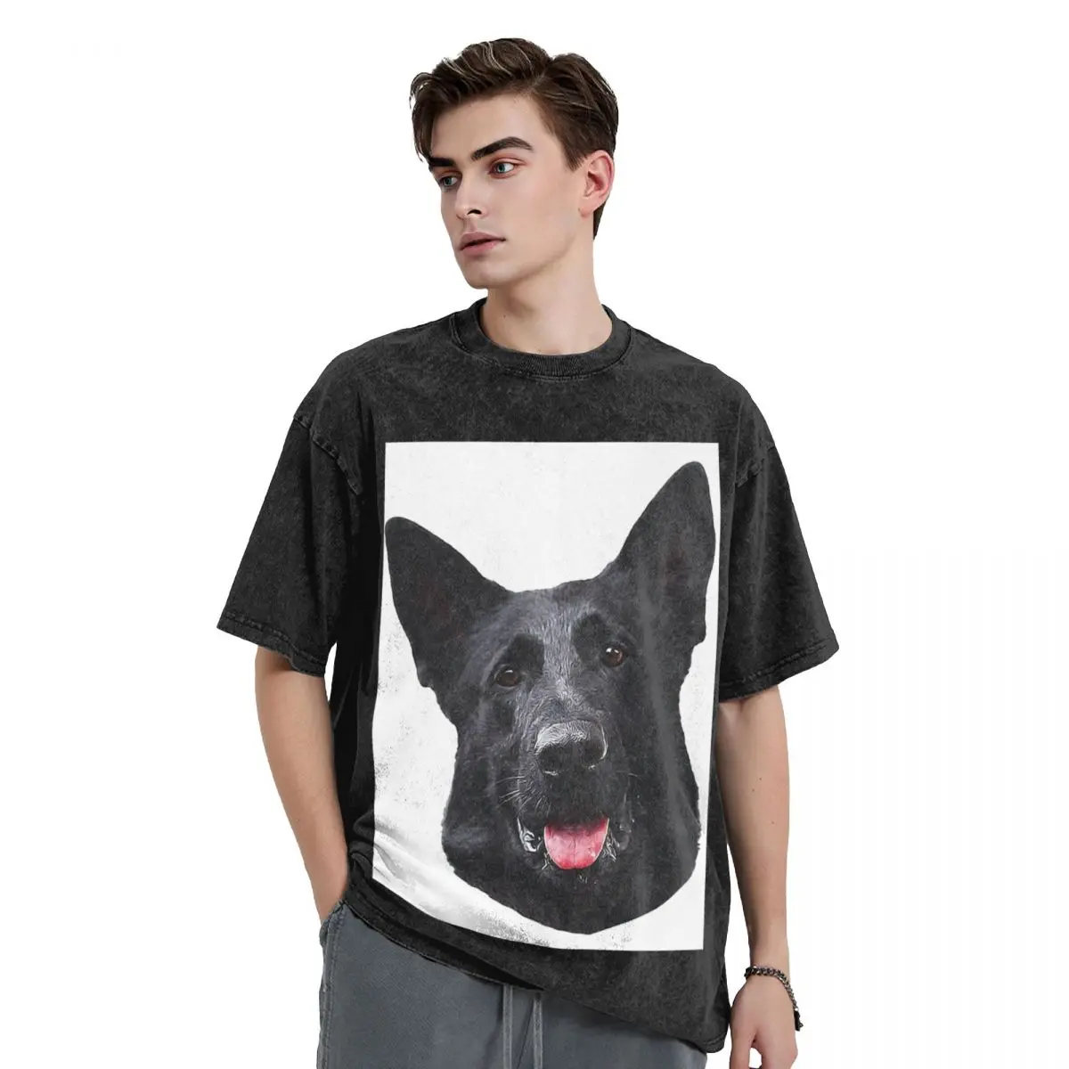 

Черная немецкая овчарка - потрясающие потертые футболки Harajuku с коротким рукавом в стиле хип-хоп, уличная одежда, футболки для мужчин и женщин