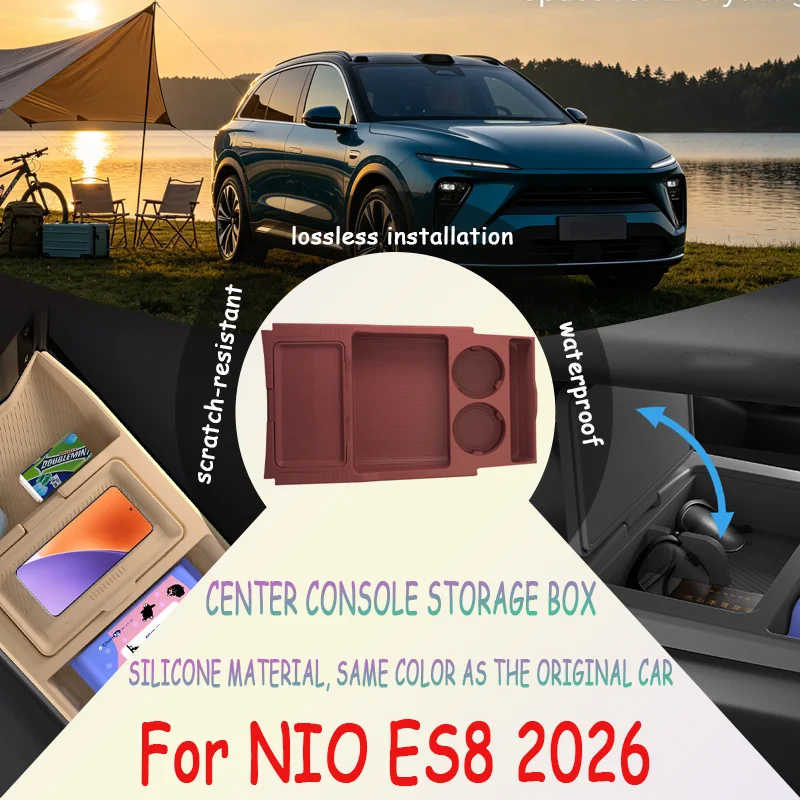 For NIO ES8 2026 Center Console Lower Storage Box, Drop-in Organizer Tray with Anti-Slip Liner car accessories