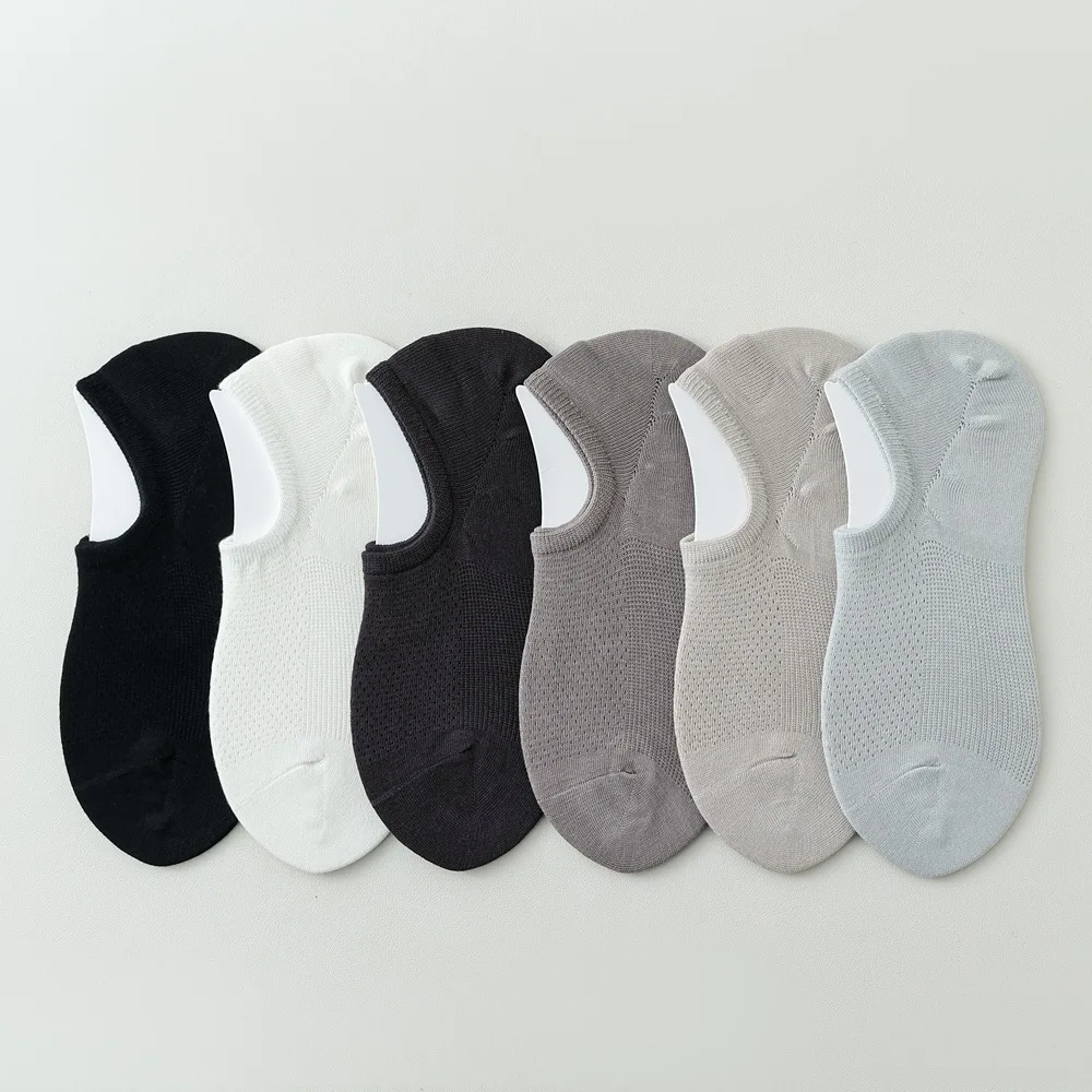

6 Pairs Men Cotton Breathable No Show Socks Invisible Anti Slip Short Boat Socks