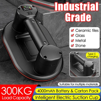 스마트 디스플레이 대형 전기 진공 흡입 컵, 유리 타일 리프터, 300kg 하중, 4000mAh 진공 빨판 리프팅 도구