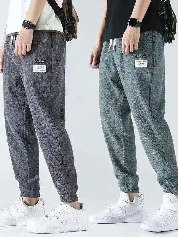 

Youthful Energy Style Men's Slim Fit Trousers Harlan Pants mid Waist Elastic Ice Silk Thin Long Casual Pants Breathable Polye...