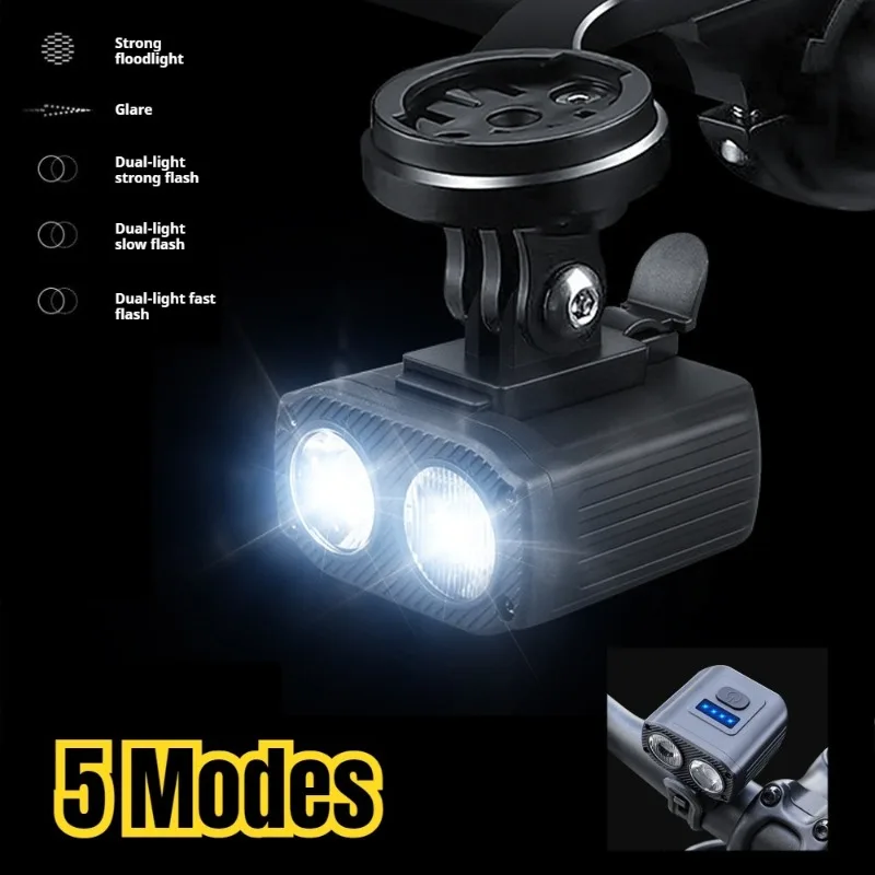 5 أوضاع مصباح أمامي للدراجة مزدوج LED قابل للتعديل سطوع مصباح أمامي من النوع C قابل لإعادة الشحن مقاوم للماء لركوب الدراجات مجموعة الضوء الخلفي #3
