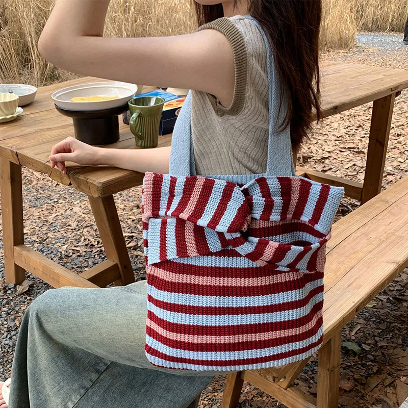 Knitted Shoulder Bag Vintage Wool Hand-woven Trendy Design Fashion All-match Large Capacity Shopping Bag for Women Crossbody Bag