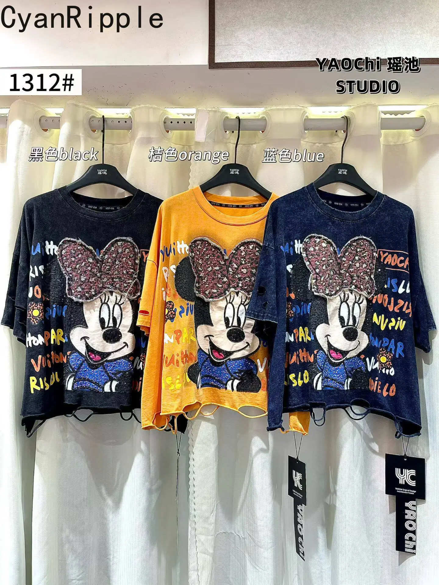 

Новая коллекция 2026: Летние женские свободные футболки с коротким рукавом, универсальные, с вышивкой Микки Мауса, круглым вырезом, повседневные, из хлопка, базовые топы и футболки