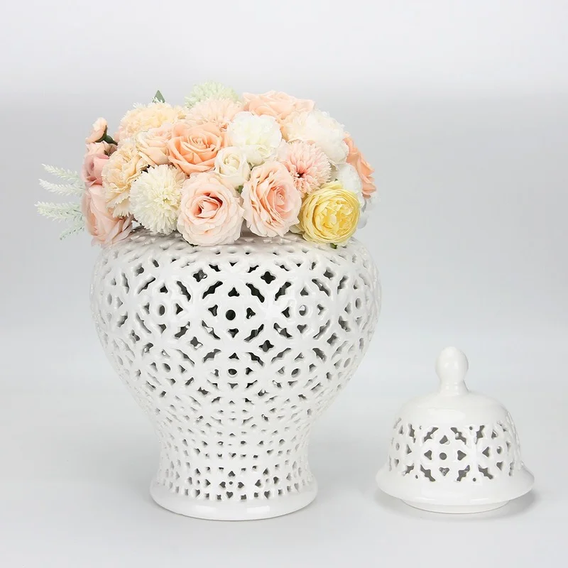 Modern creative ceramic vase hollow general jar living room home living room decoration countertop ceramic ornament ginger jar