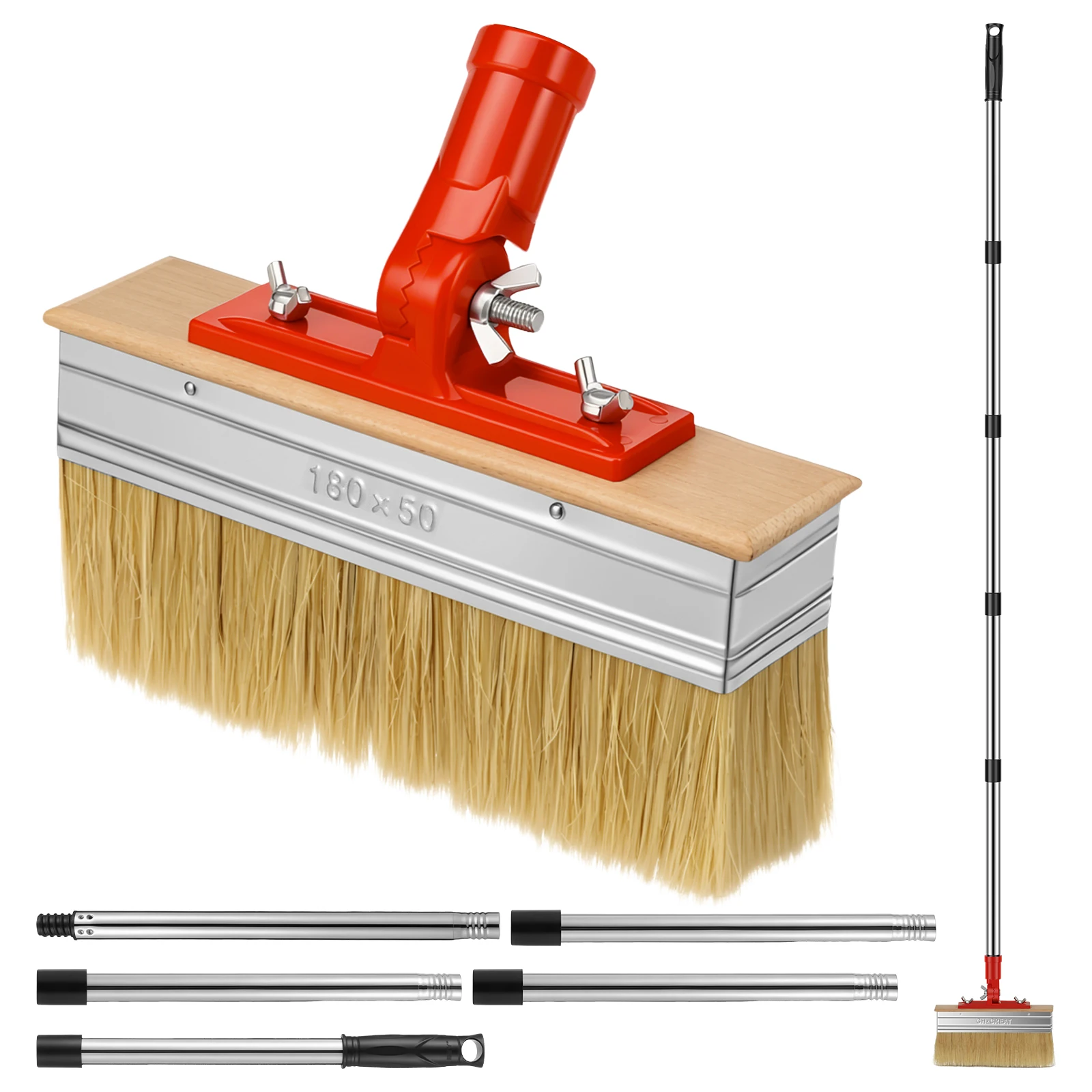 Long Handle Paint Brush Soft Bristles Floor Staining Brush with Metal Pole Deck Fence Applicator Adjustable Car Cleaning Brush