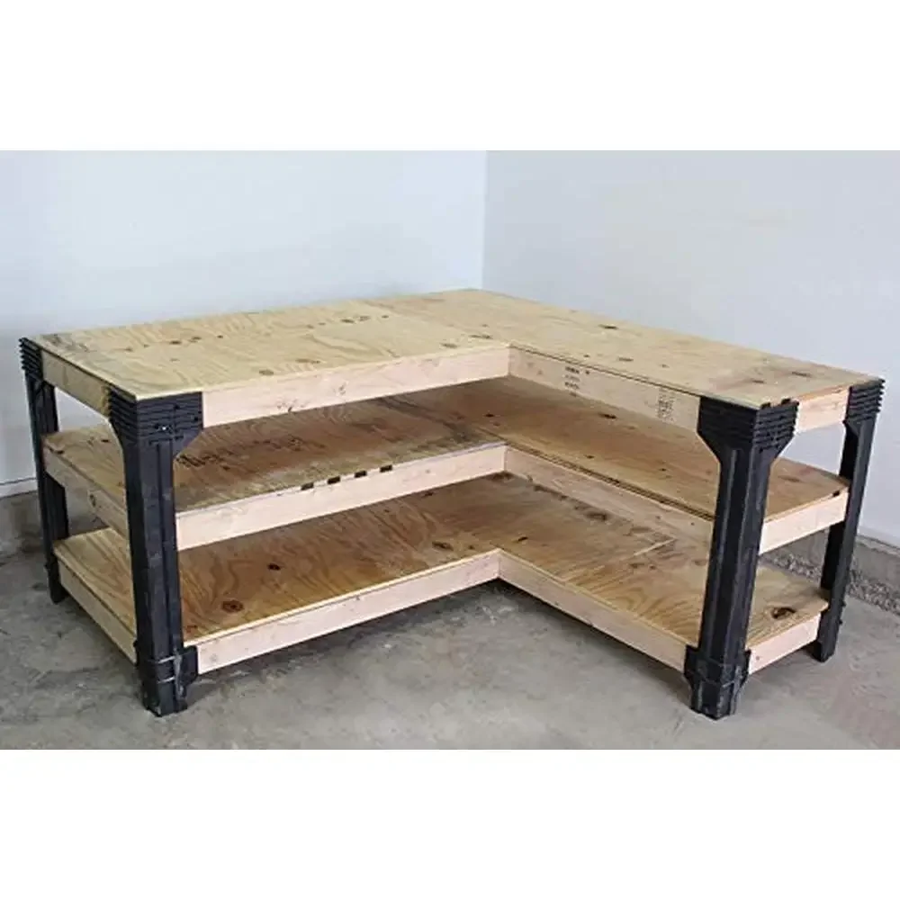 Customizable L-Shaped Workbench Kit Heavy Gauge Structural Resin Brackets United States Origin Leg Base No Lumber Included