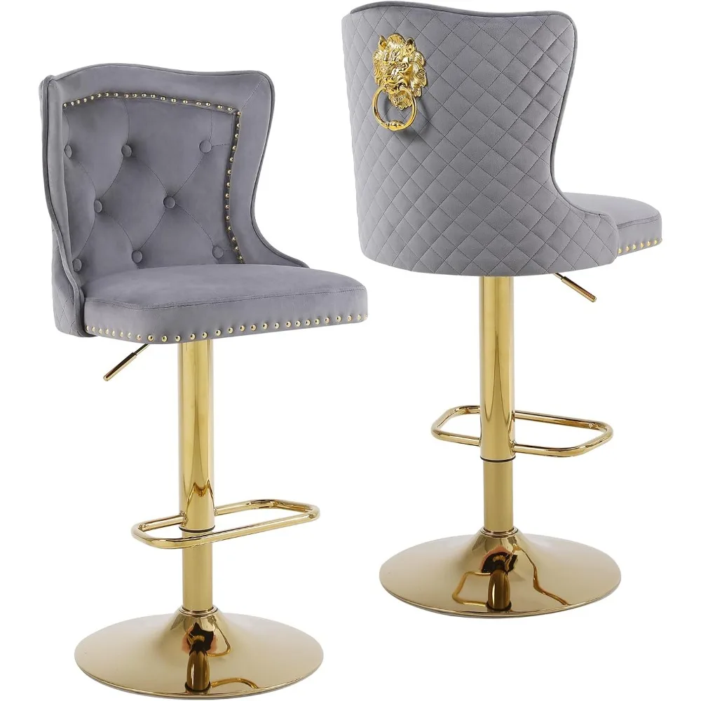 Set di 2 sgabelli da bar girevoli dorati, sgabelli da bar in velluto, sedia da bar moderna imbottita con schienale alto