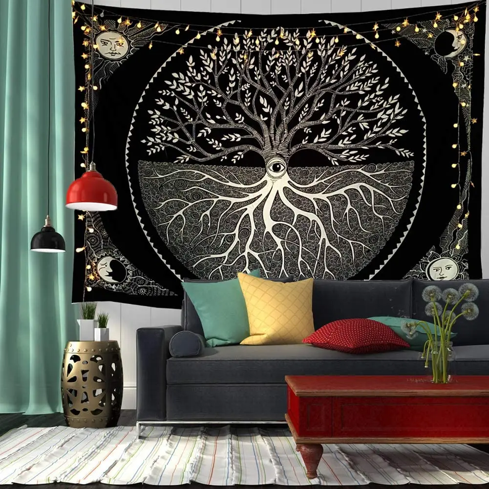 India Psychedelic Tree Tapestry  Mandala Wall Hanging Macrame Hippie Tapestries for Living Room Home Decor Room Decor Gobelin