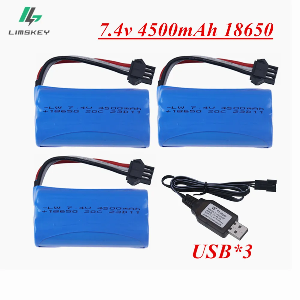 7.4V 4500mAh Li-ion Battery SM-3P Plug With USB Charger For Watch Gesture Sensing Twisted RC Stunt Car 18650 7.4v battery Parts