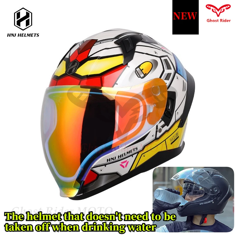 

HNJ locomotive helmet men women double lens large tail motorcycle riding eagle beak helmet motorcycle helmet